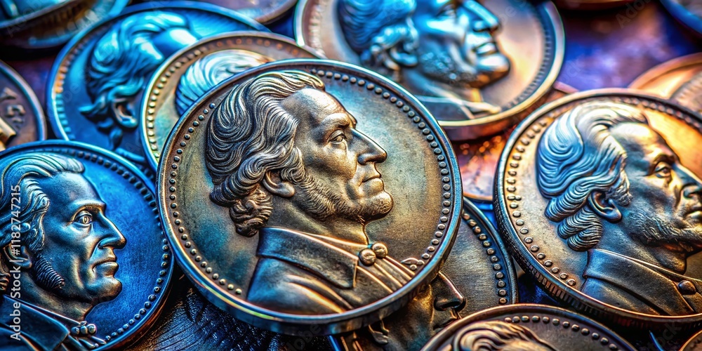 Close-up of American Nickels: Detailed Macro Photography of Five-Cent Coins Close-up of American Nickels: Detailed Macro Photography of Five-Cent Coins