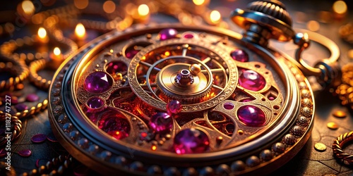 Wallpaper Mural Close-up of Antique Pocket Watch with Sparkling Rubies - Low Light Photography Torontodigital.ca