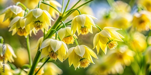 Close-up of Delicate Wild Yellow Packera Anonima Flowers, Soft Green Background photo