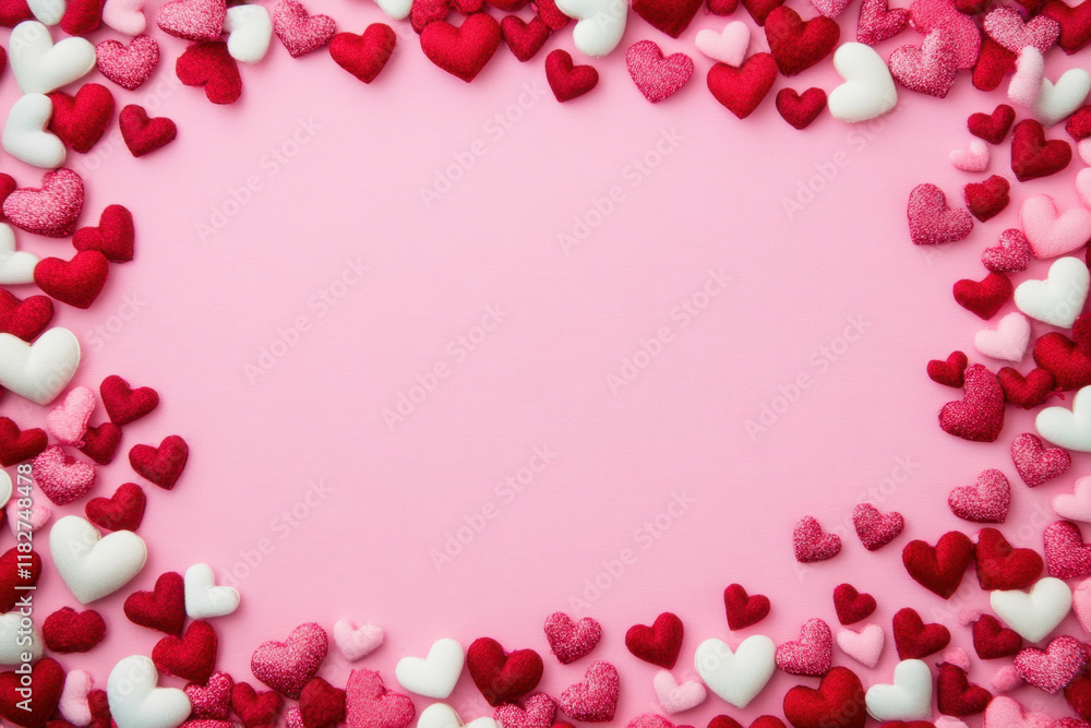 Romantic heart candies border on pink backdrop for valentine's day
Romantic heart candies border on pink backdrop for valentine's day