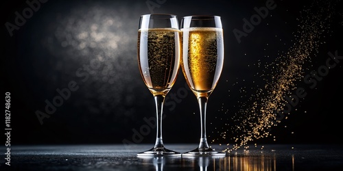 Close-up of Two Champagne Flutes on Black Background - Elegant Luxury Drink Photography photo