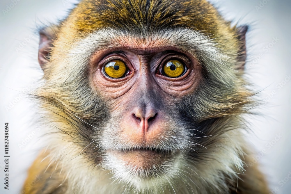 Obraz premium Close-up Portrait of a Curious Monkey on White Background - Stock Photo