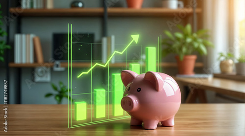 Piggy Bank with Financial Growth Chart for Saving and Investment Concepts photo