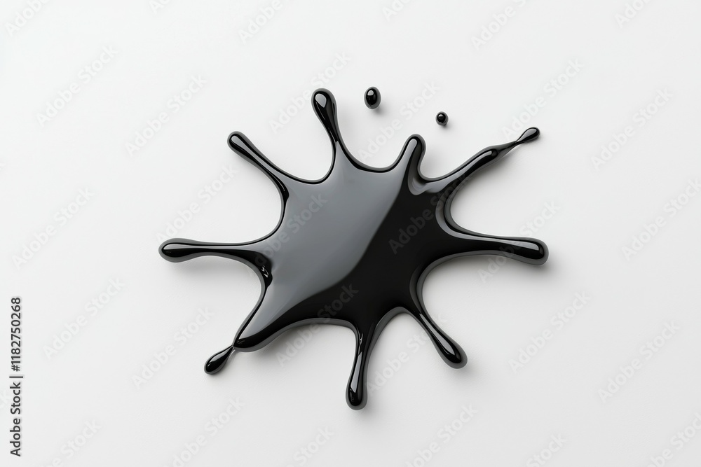 Black ink splash on white background with dynamic shape and spread Black ink splash on white background with dynamic shape and spread