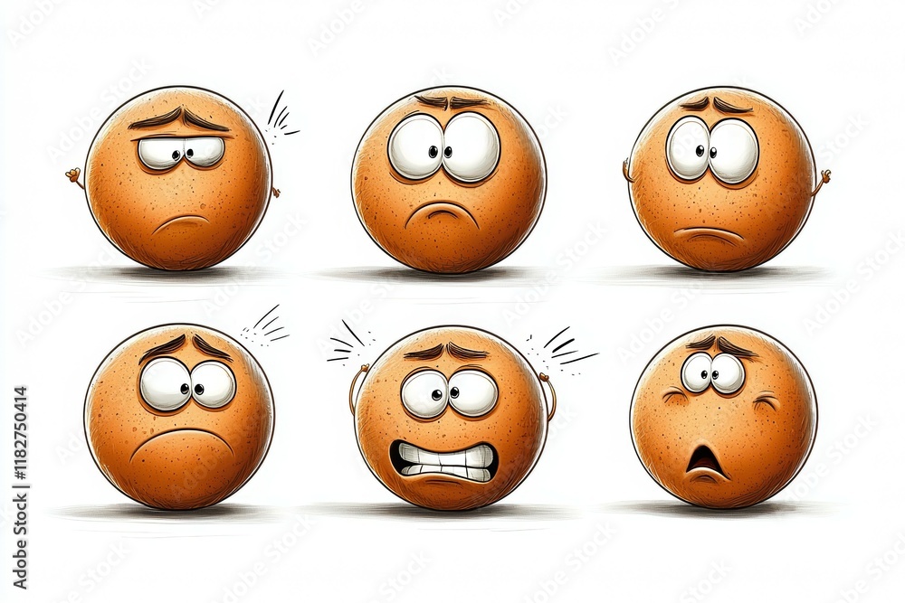 Cartoon brown cookies displaying a range of emotional expressions Cartoon brown cookies displaying a range of emotional expressions