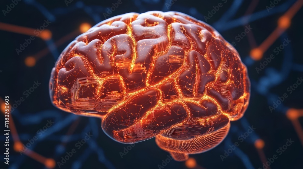 custom made wallpaper toronto digitalHuman brain surrounded by glowing data streams, innovative and modern