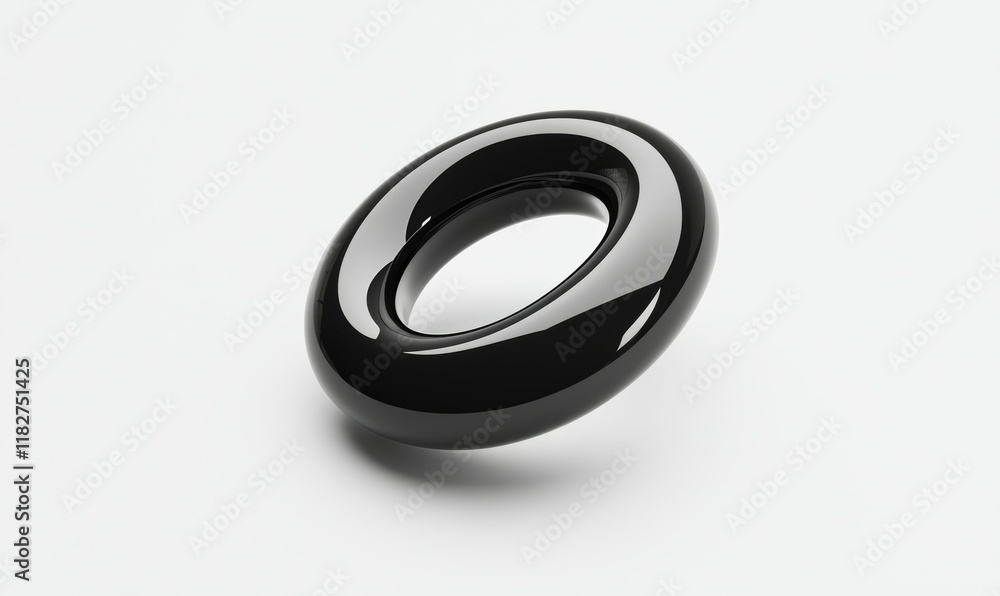 Sleek black glossy torus on white background: modern minimalist design Sleek black glossy torus on white background: modern minimalist design