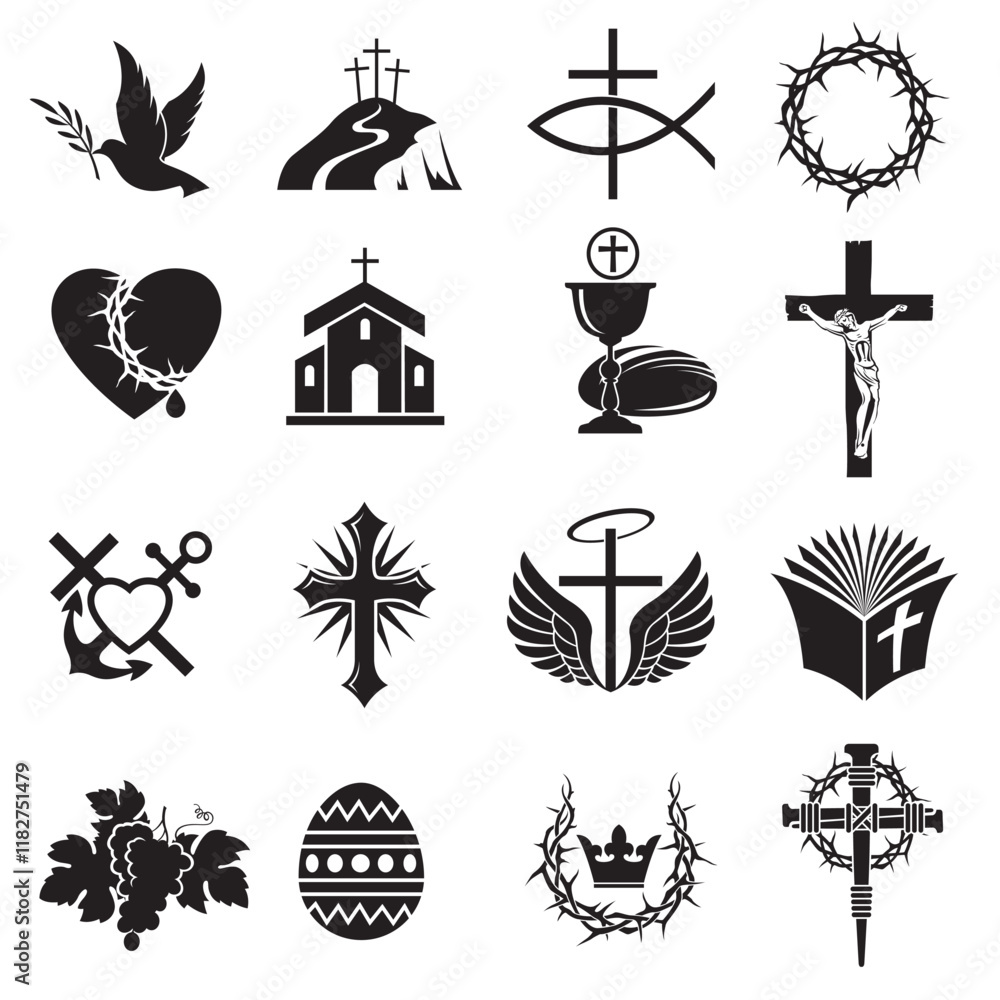 Naklejka premium collection of various christian icons isolated on white background