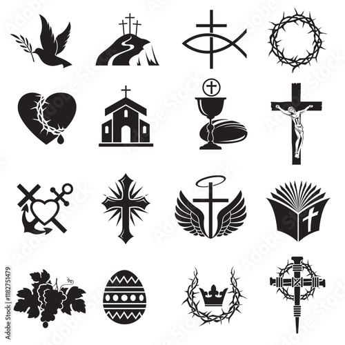 collection of various christian icons isolated on white background