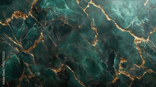 Intricate emerald green marble with golden veins and luxurious patterns photo