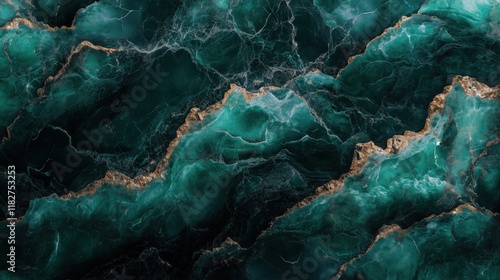 Emerald green marble texture with gold veins and flowing intricate patterns photo