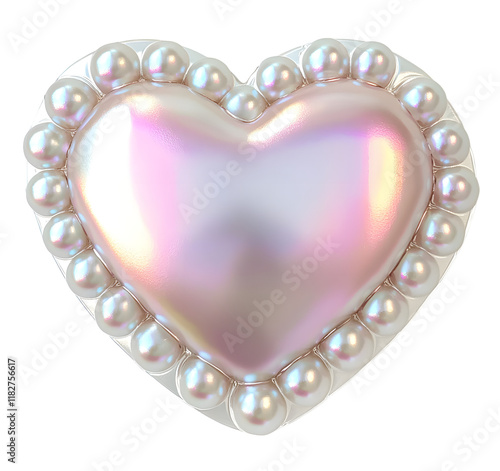 PNG Coquette heart shape white pearl accessories iridescent decoration.