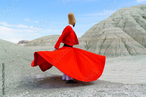 sufi whirling (Turkish: Semazen) is a form of Sama or physically active meditation which originated among Sufis. photo