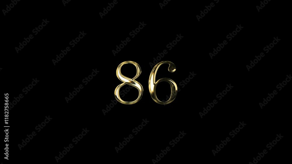 Golden number 86 with alpha channel, numerology and numbers, number eighty-six Golden number 86 with alpha channel, numerology and numbers, number eighty-six
