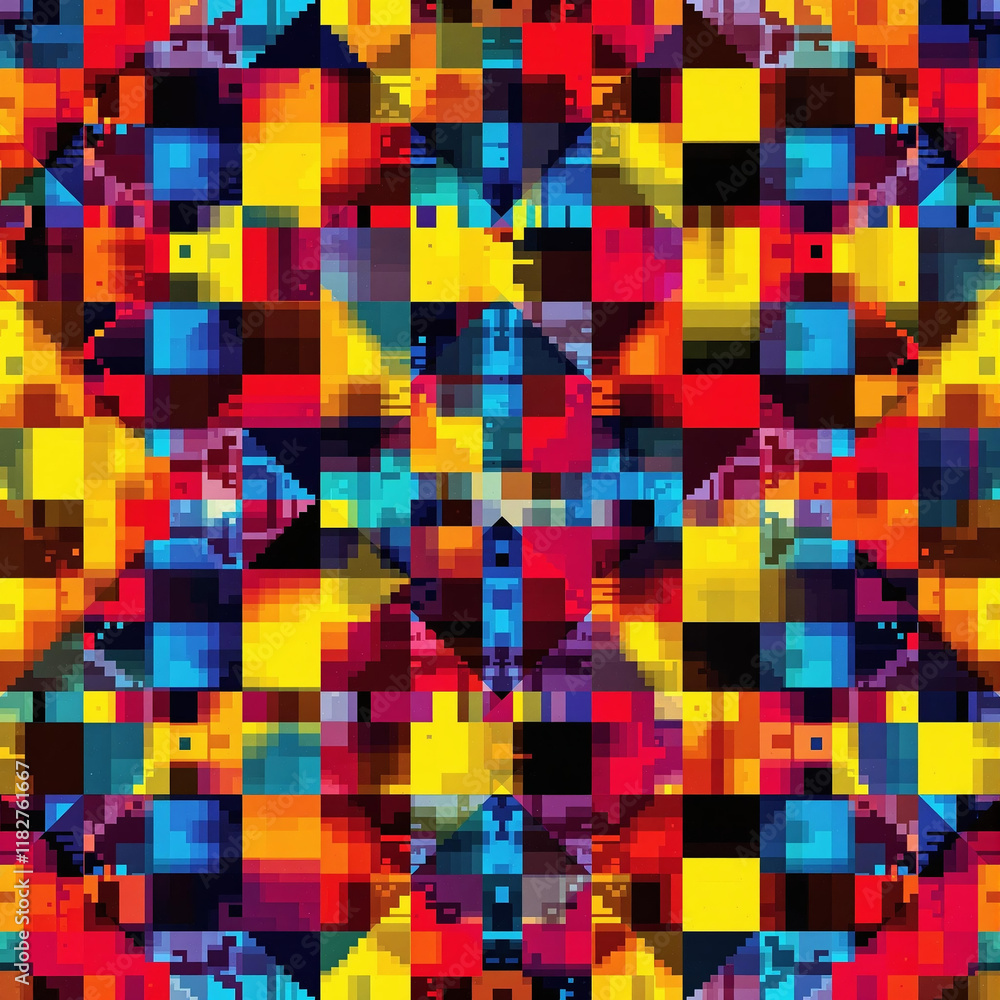 Abstract Geometric Patterns with Pixel Art Style and Retro Gaming Colors Abstract Geometric Patterns with Pixel Art Style and Retro Gaming Colors
