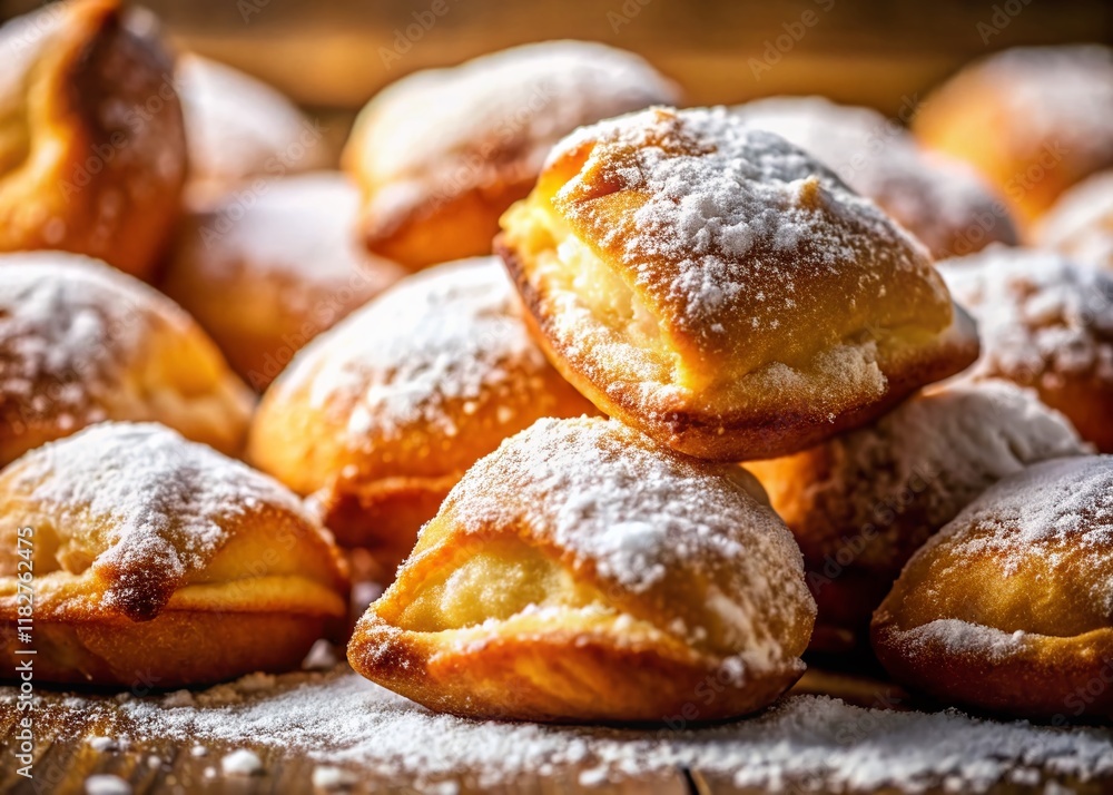Crispy Fried Doughnuts: Sweet Italian Treat, Close-up Food Photography Crispy Fried Doughnuts: Sweet Italian Treat, Close-up Food Photography