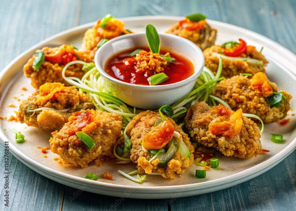 Crispy Pan-Fried Oysters (Hoi Tod) with Bean Sprouts, Sweet Sauce, and Spring Onions - Thai Food Silhouette Crispy Pan-Fried Oysters (Hoi Tod) with Bean Sprouts, Sweet Sauce, and Spring Onions - Thai Food Silhouette