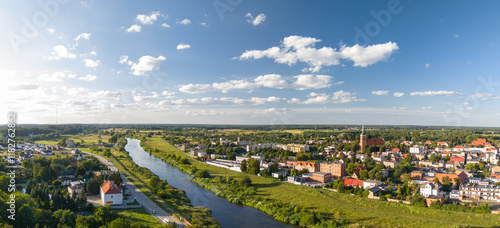 Obraz na płótnie Summer aerial skyline cityscape of Śrem, Wielkopolska, Poland. Wide landscape panorama w salonie