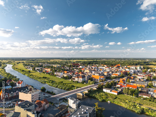 Obraz na płótnie Summer aerial skyline cityscape of Śrem, Wielkopolska, Poland w salonie