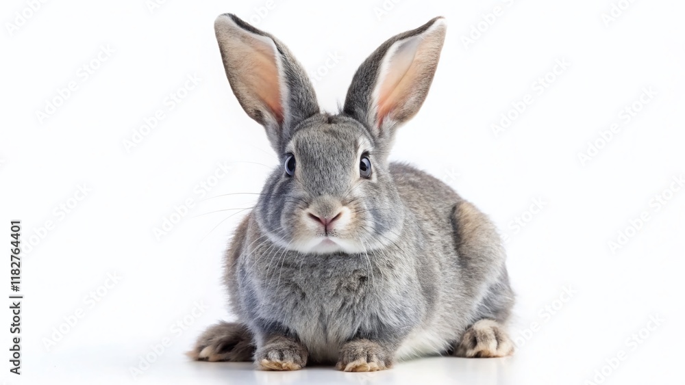 Cute Gray Short-Haired Rabbit Isolated on White Background - Perfect for Pet, Animal, and Easter Designs Cute Gray Short-Haired Rabbit Isolated on White Background - Perfect for Pet, Animal, and Easter Designs