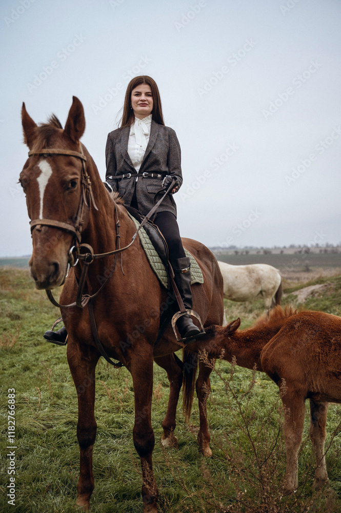 Obraz premium A person riding a horse in a field