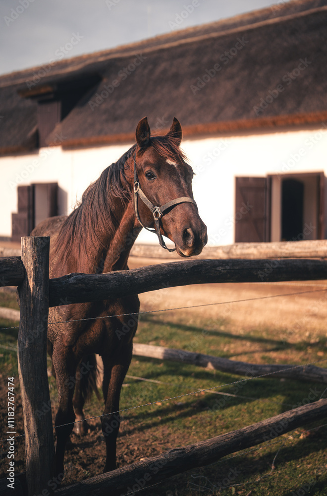 Horse in the manor in autumn