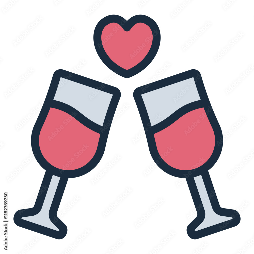 Fototapeta premium Toasting glasses filled line icon representing celebrations and romantic moments