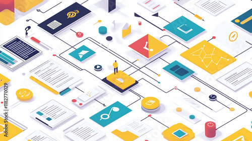Wallpaper Mural Complex Network of Connected Data and Information Flow Isometric Illustration of Modern Digital Torontodigital.ca