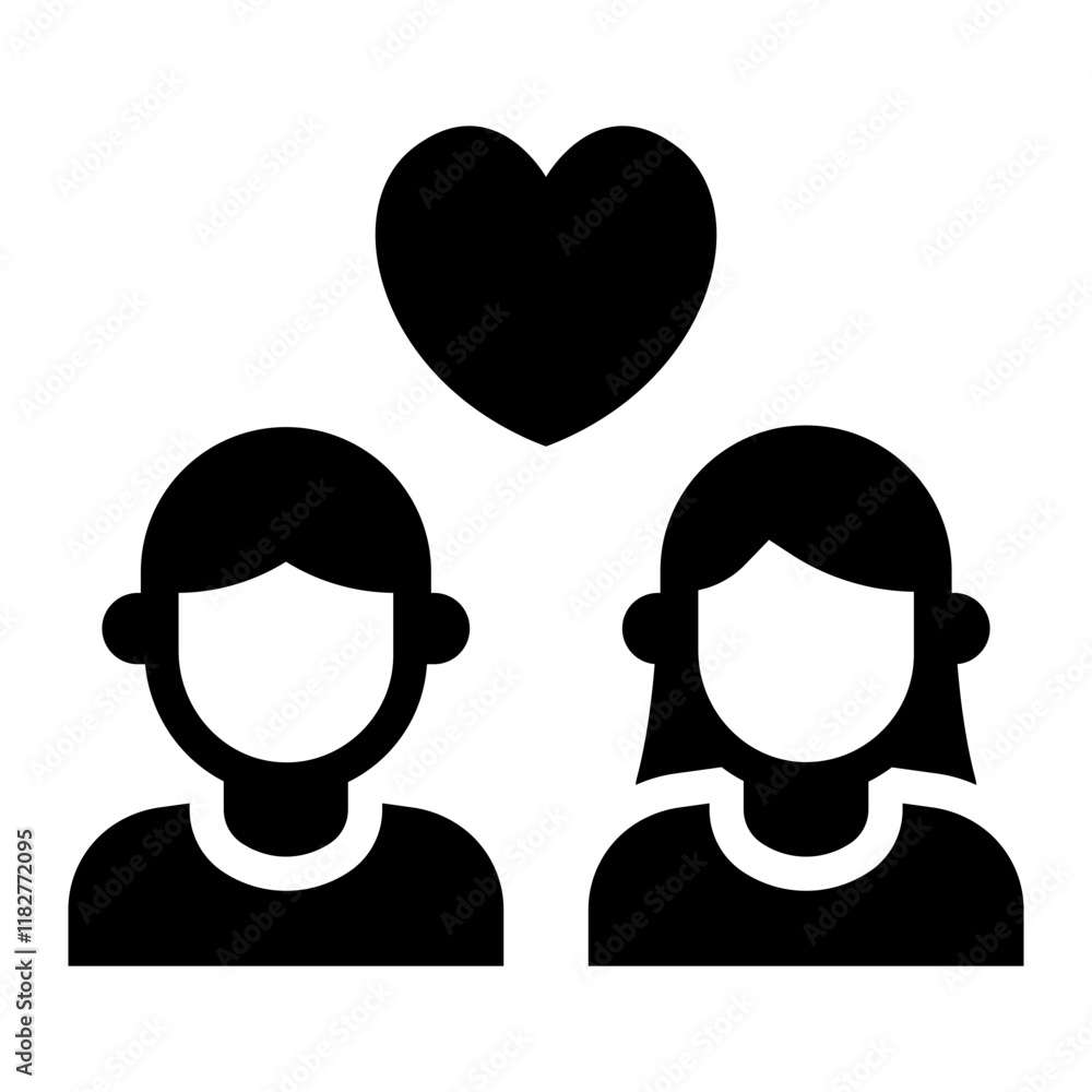 Couple dating glyph icon representing romantic outings and relationships Couple dating glyph icon representing romantic outings and relationships