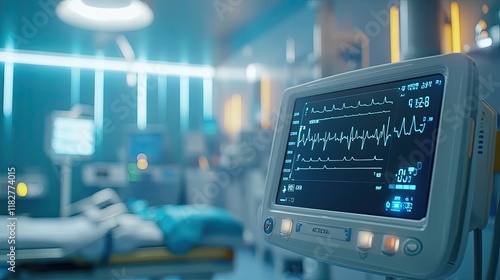 Wallpaper Mural High-tech ECG monitor displaying vital signs in a hospital room. Torontodigital.ca