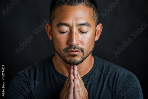 Man kneeling in solitary prayer photo