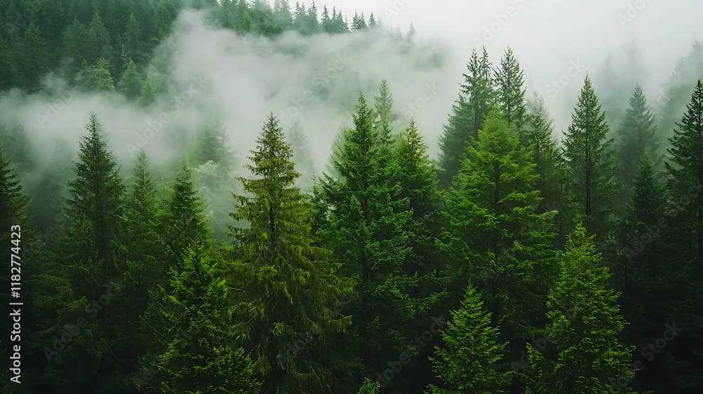 dense forest with mist rising from lush green foliage creates serene atmosphere dense forest with mist rising from lush green foliage creates serene atmosphere