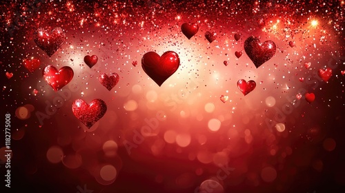 A deep red gradient Valentine's theme with a subtle shimmer effect, tiny scattered hearts, and a glowing central light for warmth