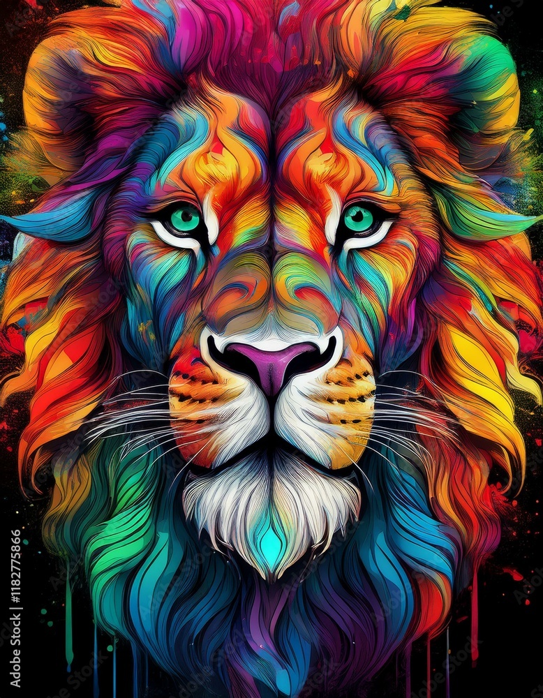 tête de lion décorée de couleurs vives et de peinture en ia tête de lion décorée de couleurs vives et de peinture en ia