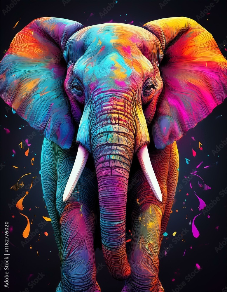Obraz premium éléphant décorée de couleurs vives et de peinture en ia