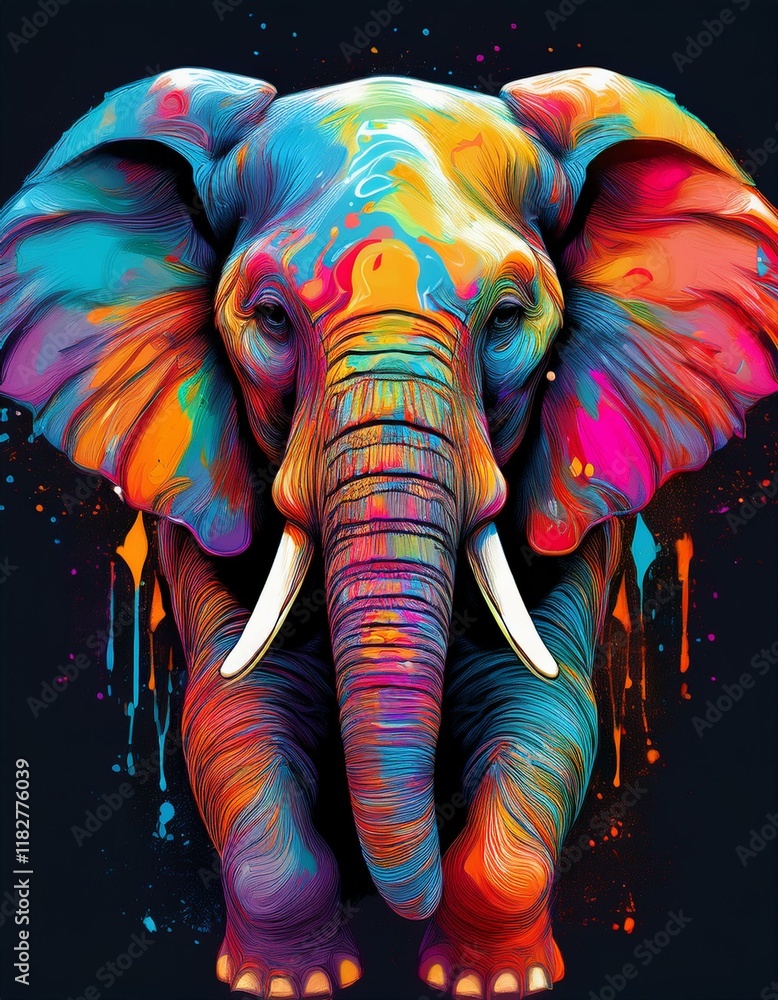 Obraz premium éléphant décorée de couleurs vives et de peinture en ia