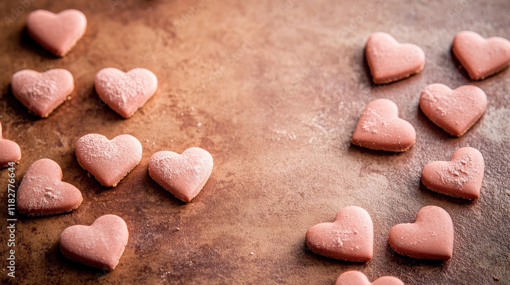 A dreamy Valentine's Day backdrop with soft-focus heart shapes in glowing pinks and reds, scattered on a warm textured background A dreamy Valentine's Day backdrop with soft-focus heart shapes in glowing pinks and reds, scattered on a warm textured background