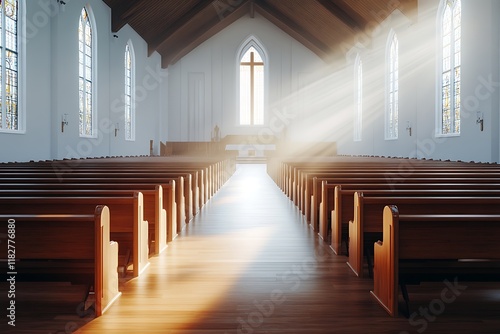 Empty church sanctuary in soft light