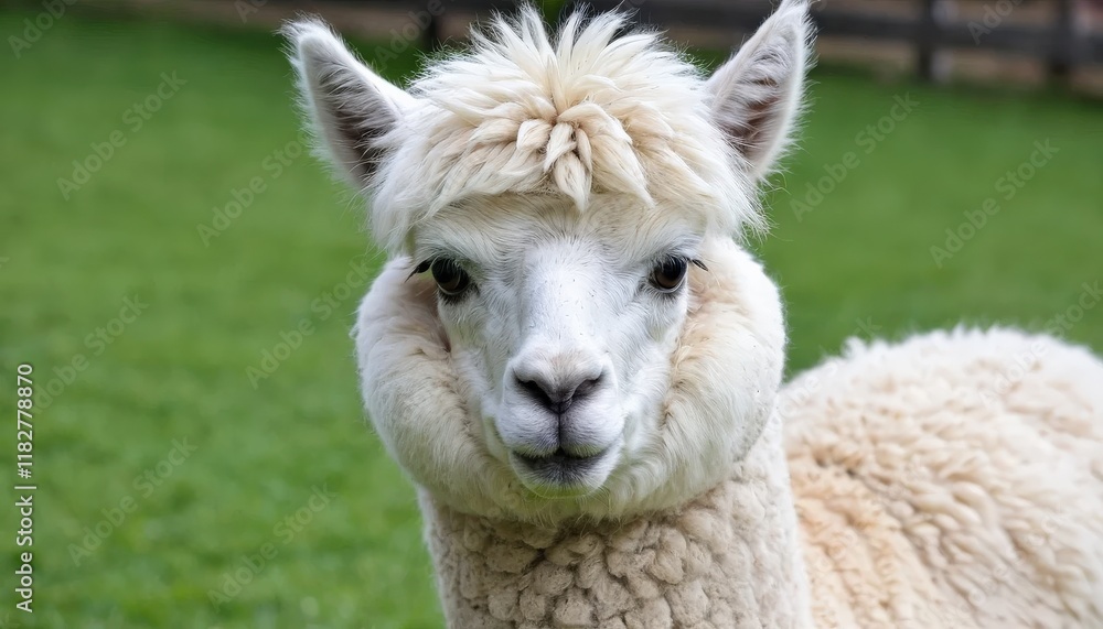 Close-up of a Friendly White Alpaca in a Field Close-up of a Friendly White Alpaca in a Field