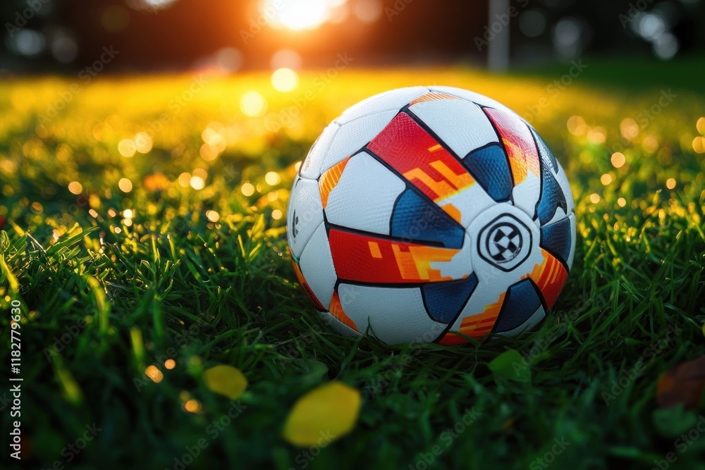 Fototapeta premium Germany vs Denmark Euro 2025 Knockout Soccer Match in Dortmund with National Flags and a Soccer Ball on Grass