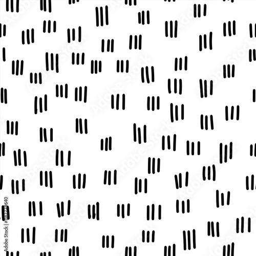 Small dash seamless pattern. Minimalistic black and white texture with a clean geometric style. Ideal for stationery, fabric prints, digital designs, home decor, and more. Vector illustration