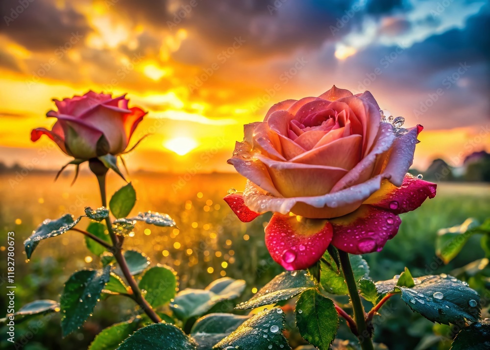 Dew-Kissed Dawn Roses: Wide-Angle Tilt-Shift Photography Dew-Kissed Dawn Roses: Wide-Angle Tilt-Shift Photography