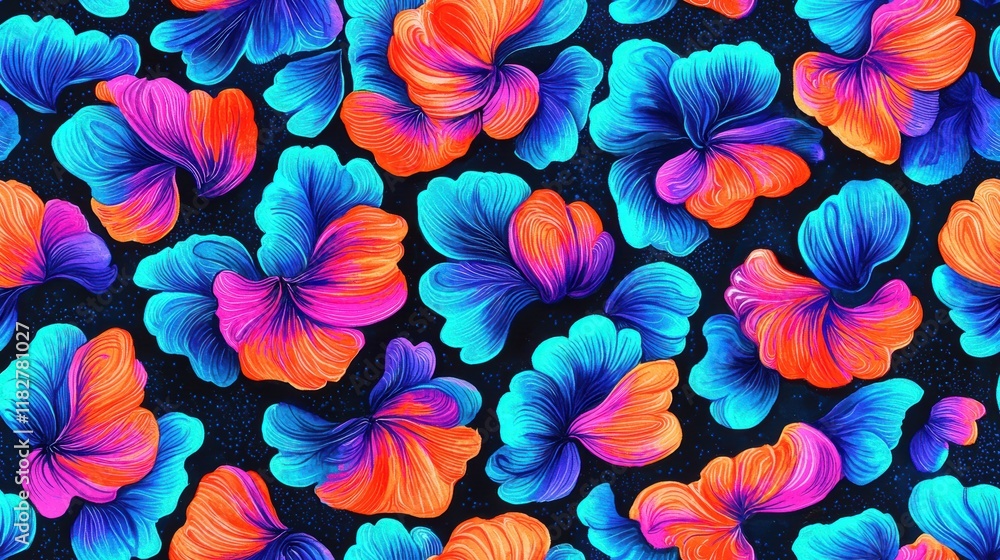 Vibrant Neon Floral Pattern Psychedelic Flower Design Seamless Texture Bright Colors Abstract Bloom Vibrant Neon Floral Pattern Psychedelic Flower Design Seamless Texture Bright Colors Abstract Bloom