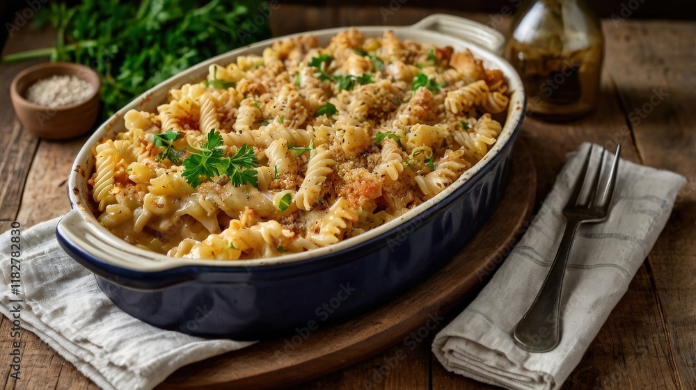 Golden-Baked Tuna Mornay Casserole with Fusilli Pasta Golden-Baked Tuna Mornay Casserole with Fusilli Pasta