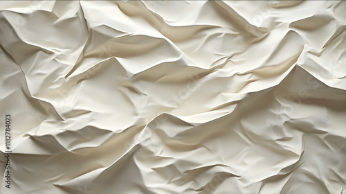 A textured sheet of crumpled paper is showcased with soft natural folds and wrinkles spread throughout the surface The paper features an offwhite hue with light shado