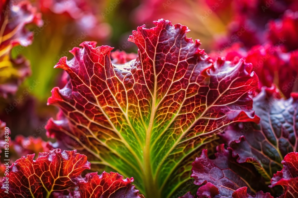 Double Exposure: Vibrant Red Lettuce and Orache Leaves, Abstract Nature Photography Double Exposure: Vibrant Red Lettuce and Orache Leaves, Abstract Nature Photography