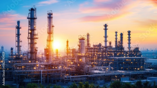 Wallpaper Mural Industrial refinery silhouettes on a gradient blue-to-orange background Torontodigital.ca