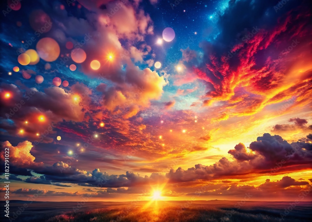Obraz premium Dramatic Sunset Glow: Ethereal Cloudy Horizon, Vibrant Light Contrast - Atmospheric Digital Art Background
