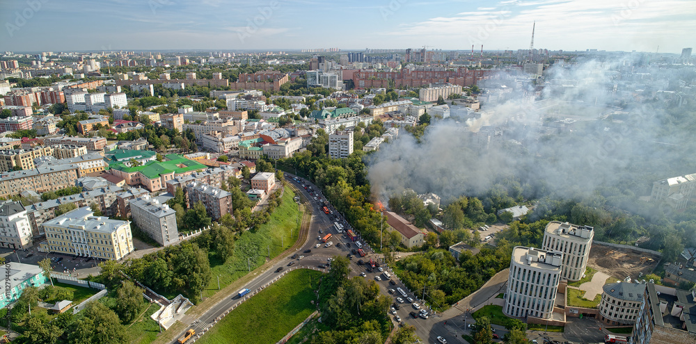 Fototapeta premium City with a lot of buildings and a lot of cars. Nizhny Novgorod