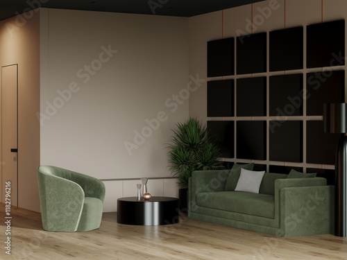 Living lounge room with olive green furniture. Salon hall in hotel photo